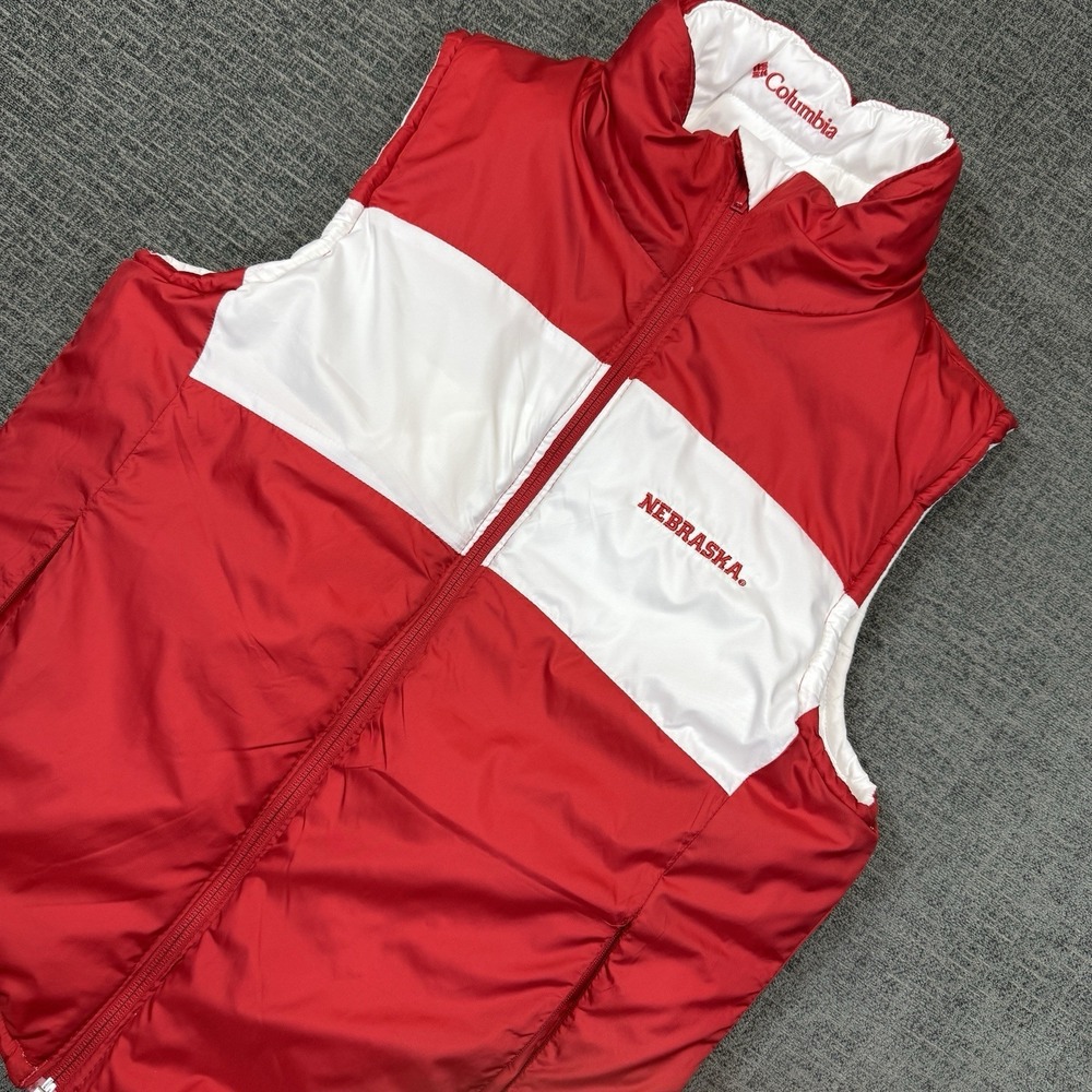 Nebraska Cornhuskers Columbia Puffer Vest Womens Medium Reversible Red White